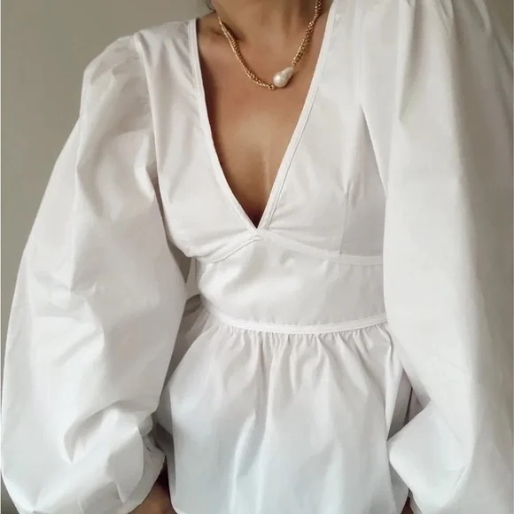 White Puff Sleeve Top - Picture 3 of 5